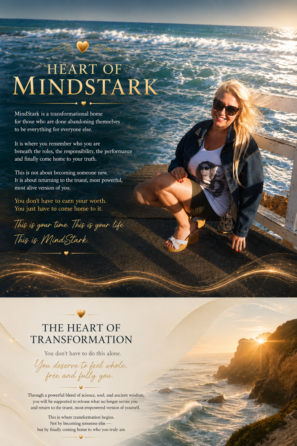 MindStark Academy ocean homepage hero and transformation section